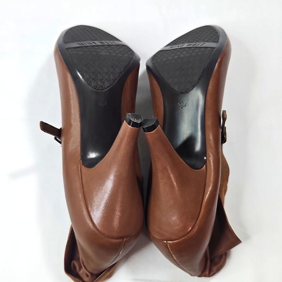 Nine West Soft Brown Leather Heeled Boots with Ruched Design Size 9.5 - Picture 6 of 9